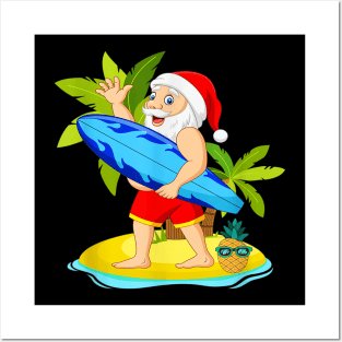 Santa Summer Christmas In July Beach Posters and Art